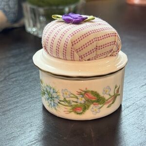 Floral Ceramic Pin Cushion Holder